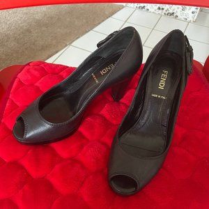 Fendi Leather Open Toe Pumps